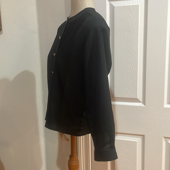 Vintage 70s Laura and Jane blouse pleated black gold button down women’s size 4P - Picture 5 of 6